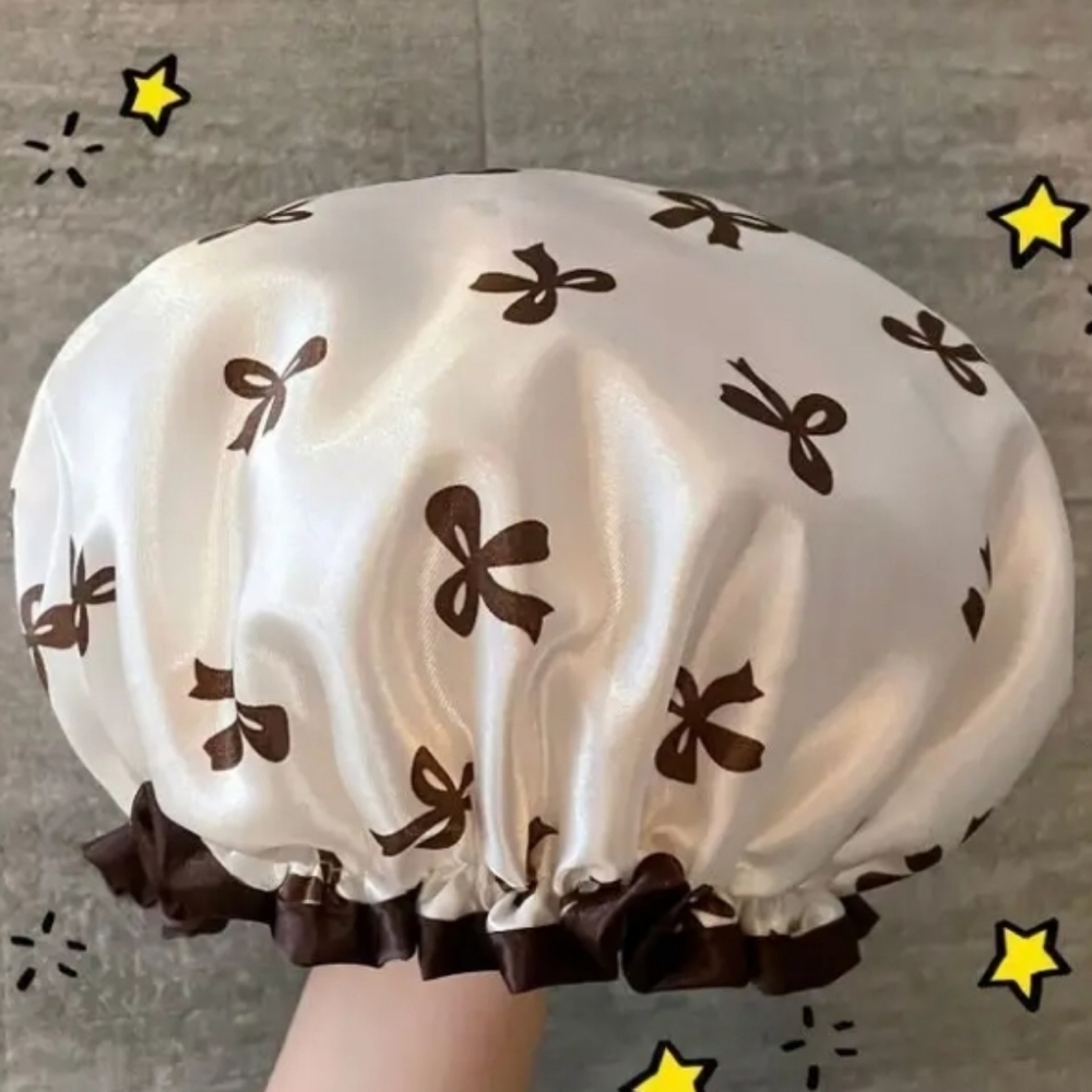 Elegant Ribbon Double-Layer Shower Cap - Picture 6 of 6